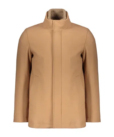 Herno High Neck Zip-up Coat In Brown
