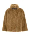 Herno Faux Fur Coat With Leather Belt In Brown