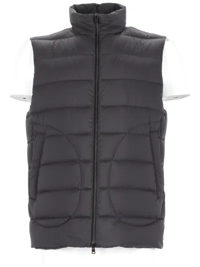 Herno High Stand Collar Padded Vest With Horizontal Quilting In Black