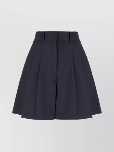 Herno High Waist Pleated Shorts With Belt Loops In Navy Blue