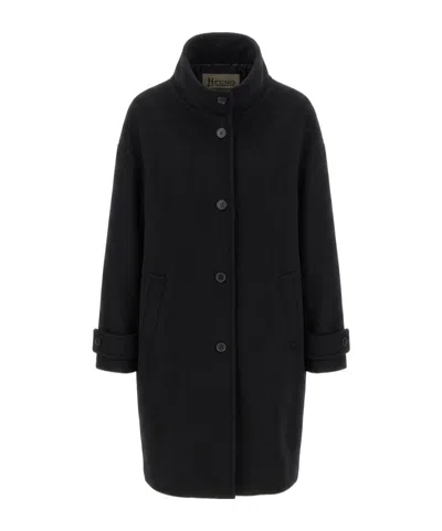 Herno High-collar Coat In Black