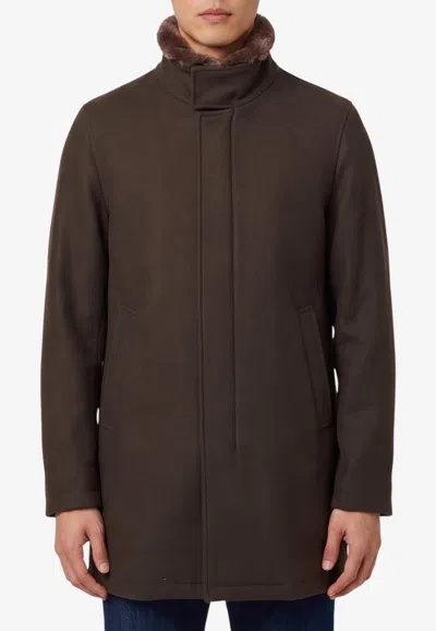 Herno High-collar Short Coat In Wool-blend In Brown