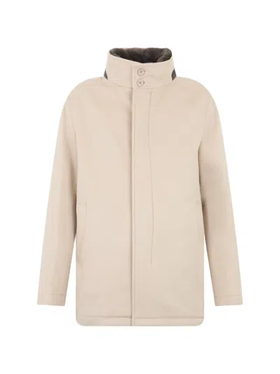 Herno High-collar Zip-up Coat In Neutral