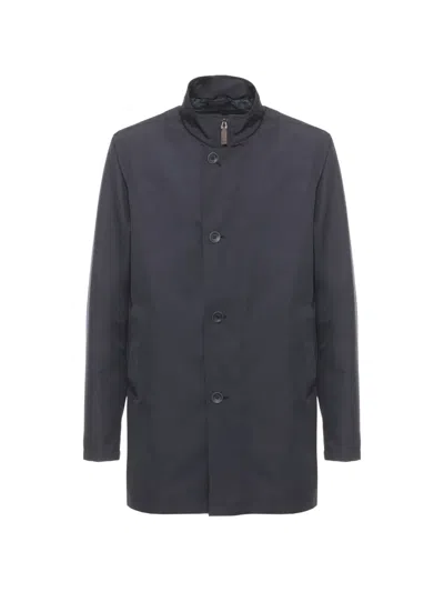 Herno High-neck Button-fastening Coat In Blue