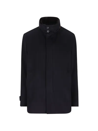 Herno High-neck Button-up Jacket In Blue
