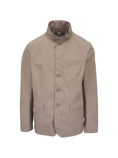Herno High-neck Button-up Jacket In Brown