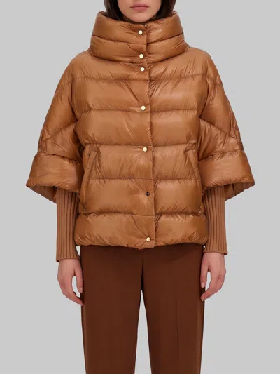 Herno High-neck Cape In Ultra-light Nylon In Brown