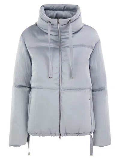 Herno High-neck Down Jacket With Drawstring Collar In Animal Print