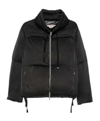 Herno High-neck Drawstring Zip-up Jacket In Black