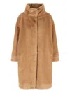 Herno Faux Fur Short Coat With High Collar In Brown