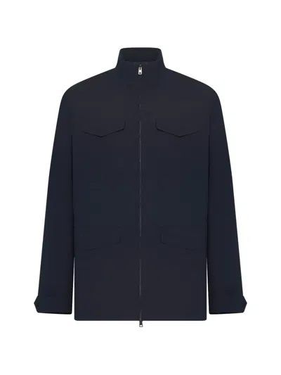 Herno High-neck Multi-pocket Jacket In Blue