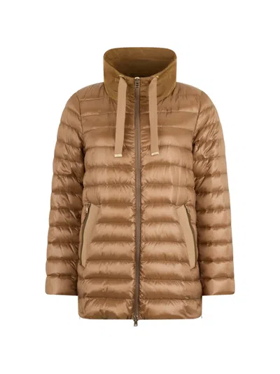 Herno Lightweight Quilted Camel Jacket With Grosgrain Detailing In Multi