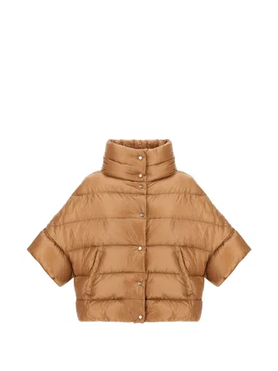 Herno High-neck Quilted Cape In Brown