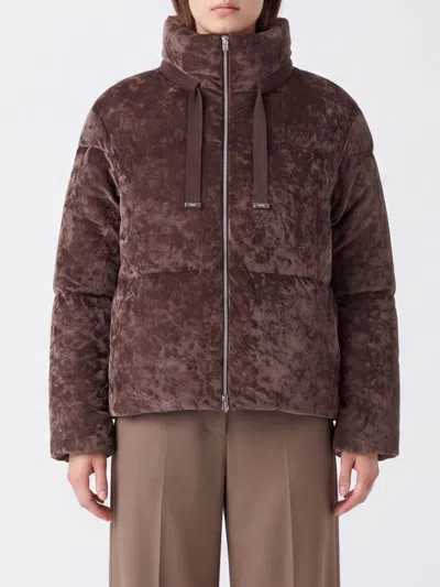 Herno High-neck Quilted Microfiber Down Jacket With Hood In Brown