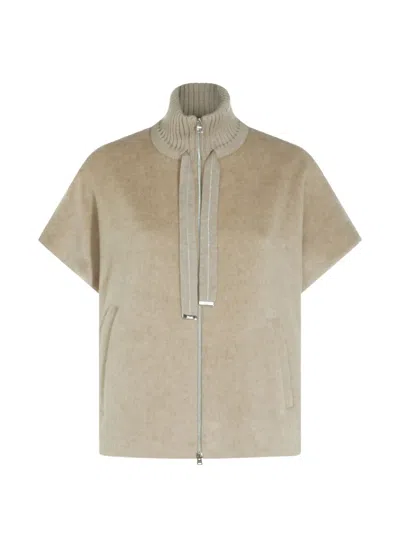 Herno High-neck Short-sleeve Poncho In Neutral