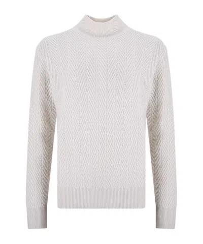 Herno High-neck Textured Sweater In White