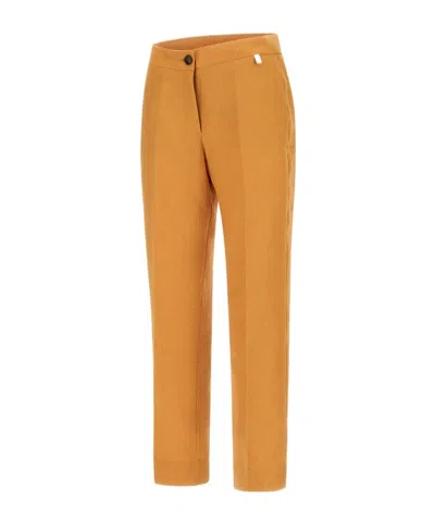 Herno High-waist Linen Tailored Pants In Brown