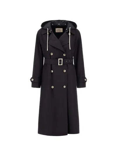 Herno Hooded Belted Coat In Black