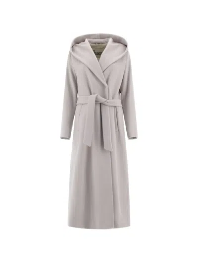 Herno Hooded Belted Coat In Gray
