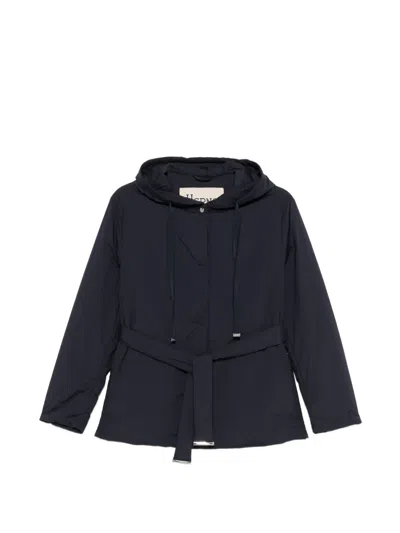 Herno Hooded Belted Jacket In Blue