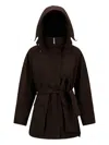 Herno Hooded Belted Jacket In Brown