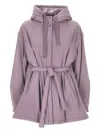 Herno Hooded Belted Jacket In Purple