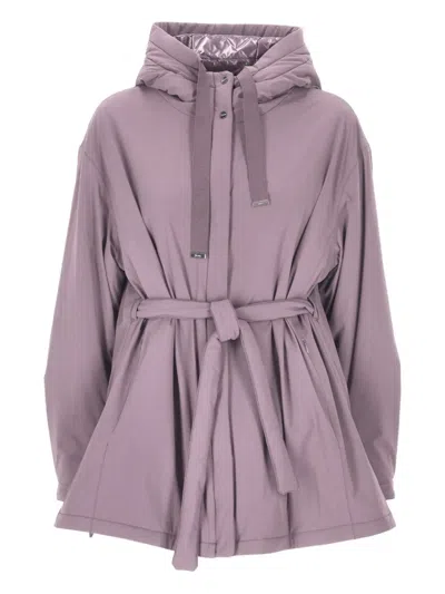 Herno Hooded Belted Jacket In Purple