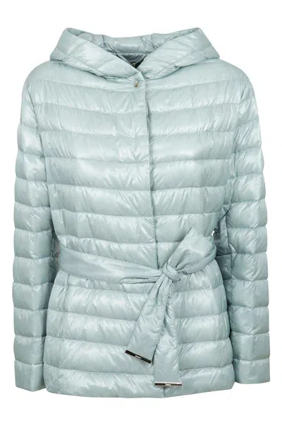 HERNO HOODED BELTED WAIST PUFFER JACKET