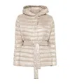 Herno Hooded Belted Waist Puffer Jacket In Neutral