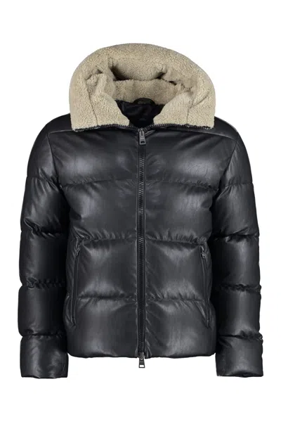 Herno Hooded Bomber-style Down Jacket In Black