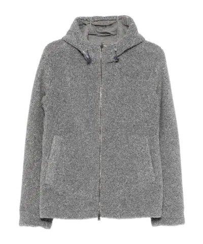 Herno Hooded Bouclé-effect Coat In Gray