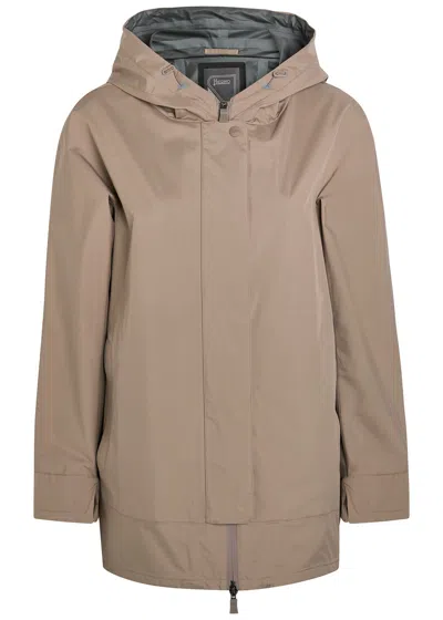 Herno Hooded Brushed Shell Jacket In Brown