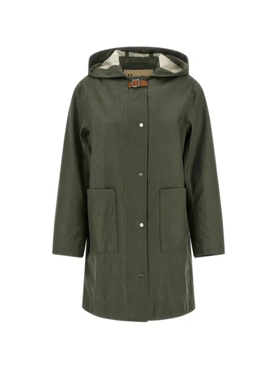 Herno Hooded Buckle Strap Raincoat In Green
