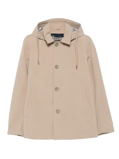 Herno Hooded Buttoned Jacket In Neutral
