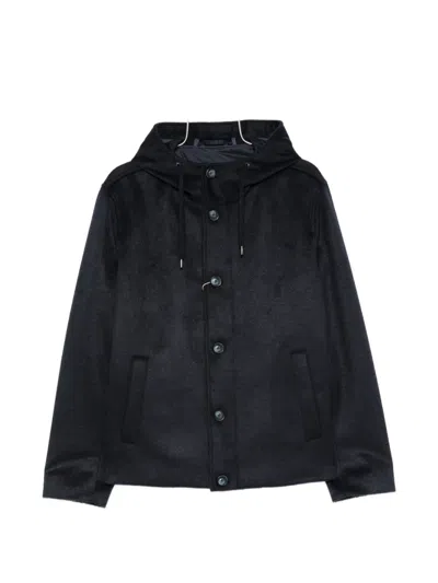Herno Hooded Button-fastening Jacket In Black