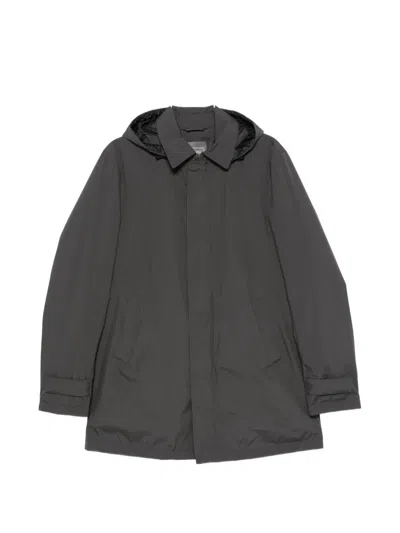 Herno Hooded Button-up Jacket In Gray
