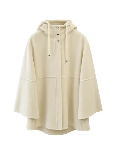Herno Hooded Cape-sleeve Coat In Neutral