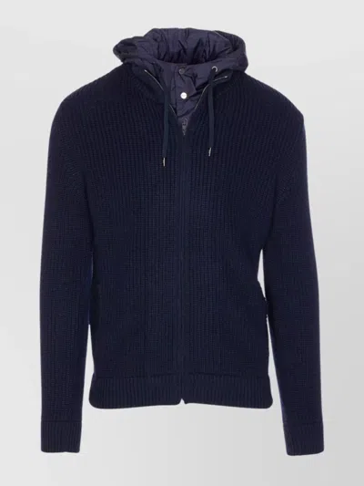 HERNO HOODED CARDIGAN WITH REMOVABLE DETAIL AND POCKETS