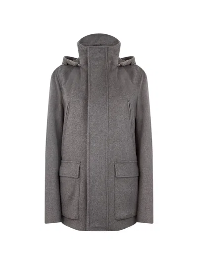 Herno Hooded Cashmere Coat In Gray