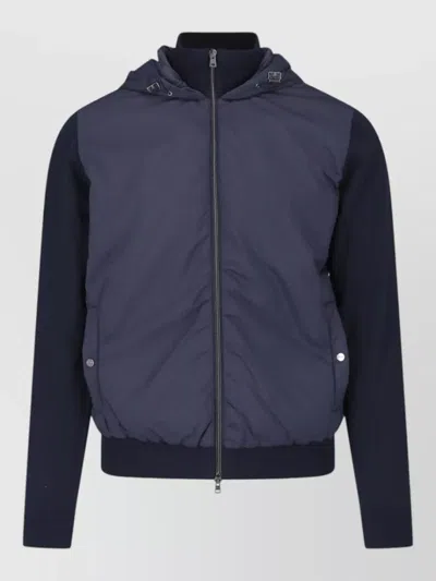 Herno Cotton And Nylon Wind-proof Jacket With Drawstring Hood In Blue