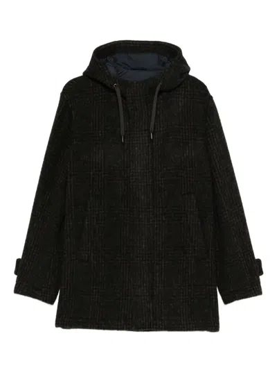 Herno Hooded-check Coat In Black