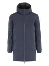 Herno Streamlined Down Jacket With High Collar And Hood In Blue