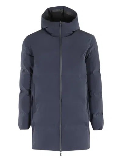 Herno Streamlined Down Jacket With High Collar And Hood In Blue