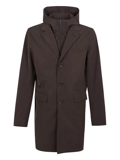 Herno Hooded Coat In Brown