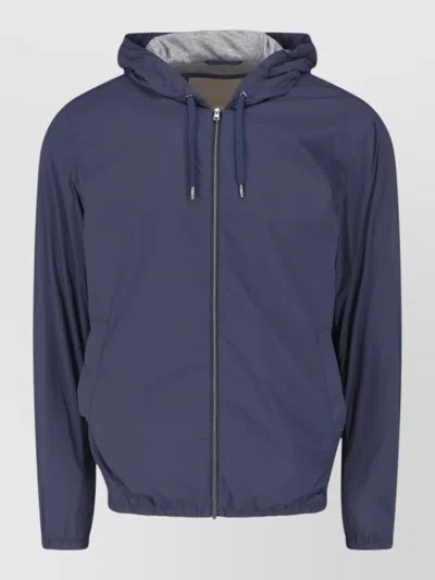Herno Hooded Coat Drawstring Hood Elastic Cuffs In Blue