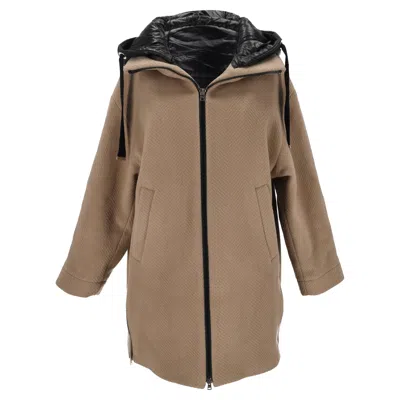 Herno Hooded Coat In Beige Virgin Wool In Brown