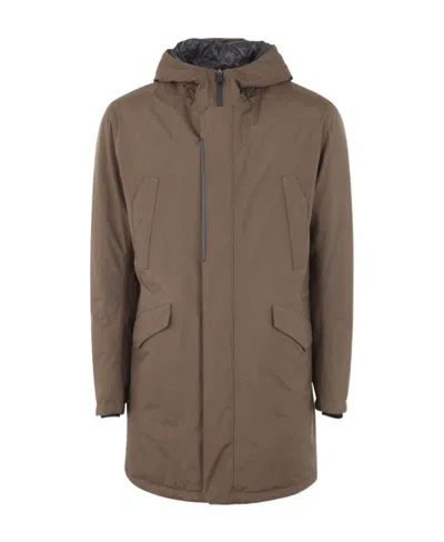 HERNO HOODED CONCEALED-ZIP FASTENING JACKET