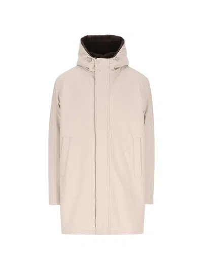 Herno Hooded Concealed-fastening Coat In Neutral