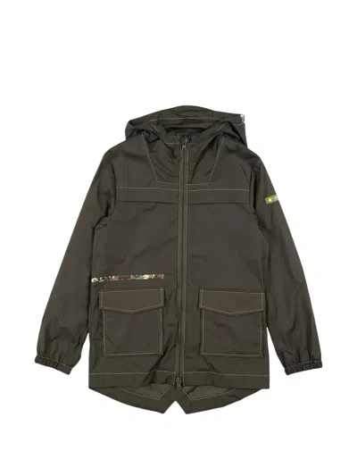 Herno Kids' Hooded Contrast-stitch Jacket In Green
