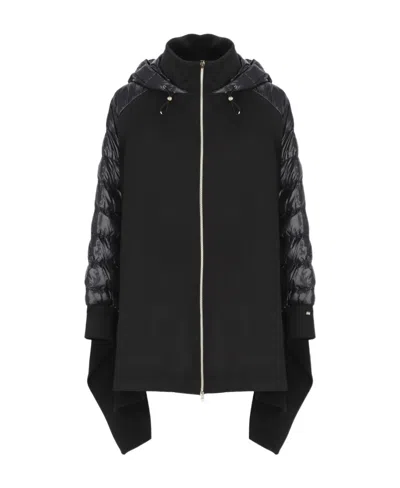 Herno Hooded Cotton Knitted Cape In Black